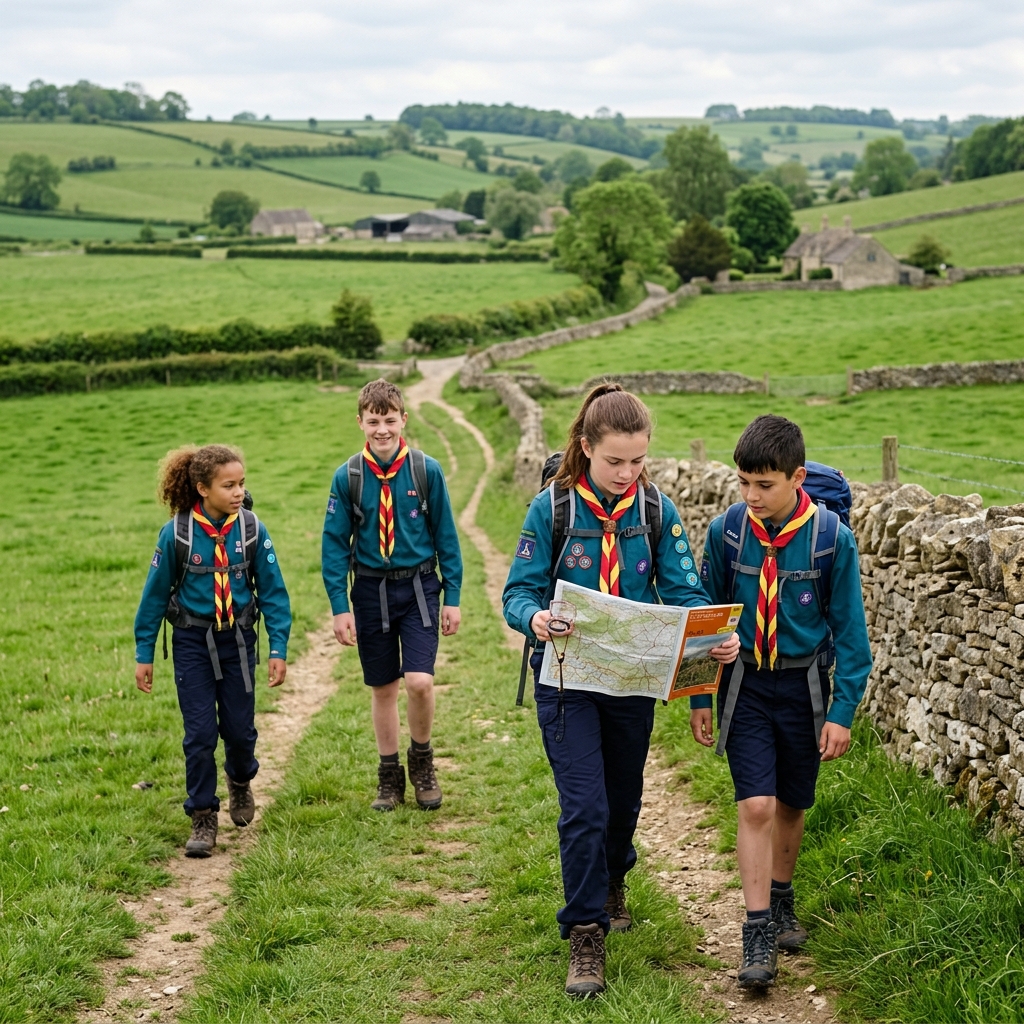 Scouts Hiking and Navigating